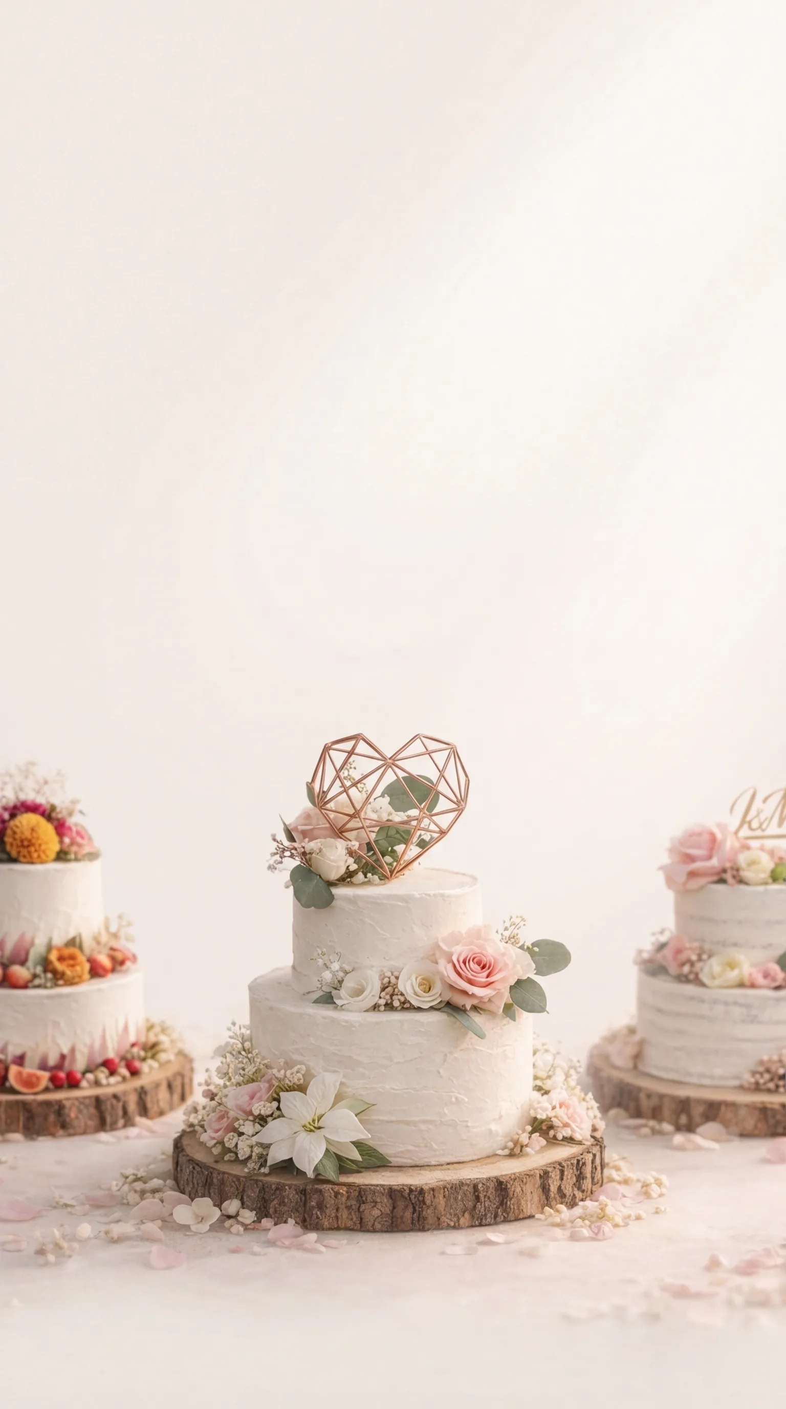 Handgemachte Torte mit Blumendekoration auf Holzscheibe